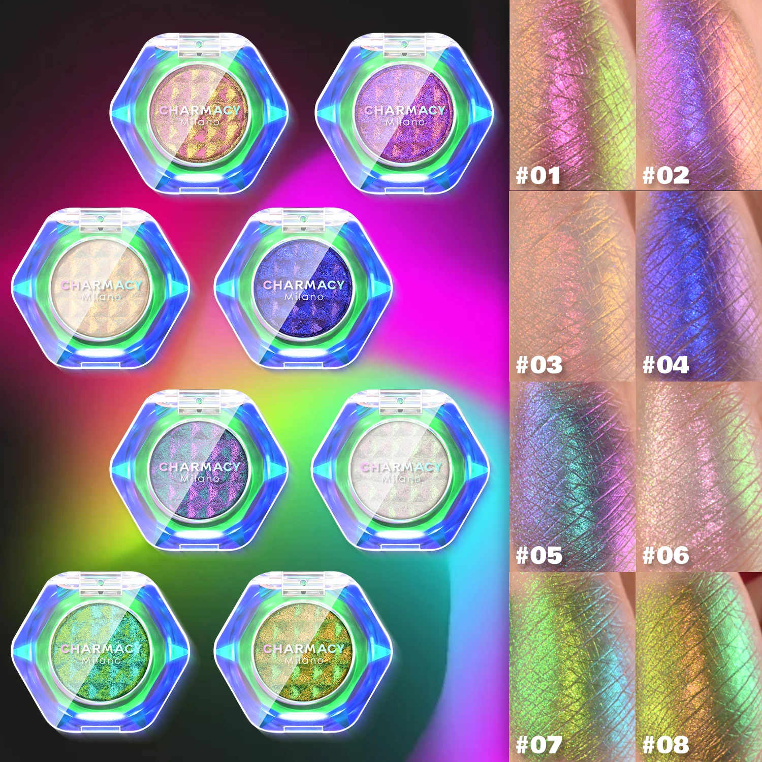 CHARMACY Duochrome Sombra Alto Pigmento Glitter À Prova D 'Água de Longa Duração Profissional Sombra de Olho Prensada Única