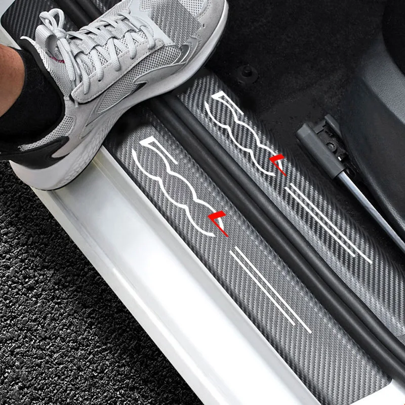 Auto Door Sill Carbon Fiber Car Sticker Protector Strip Waterproof Protect Film For FIAT 500L 500 500E 500C 500S 500X Accessorie