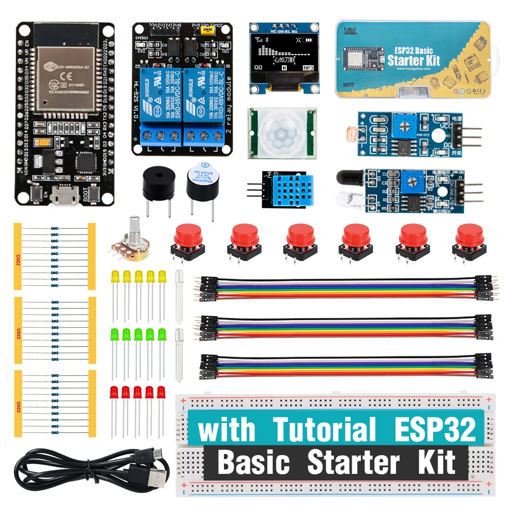 KUONGSHUN Starter Kit para ESP32 ESP-32S WIFI I OT Placa de Desenvolvimento Kit de Aprendizagem Outro Brinquedo Educacional para Arduino