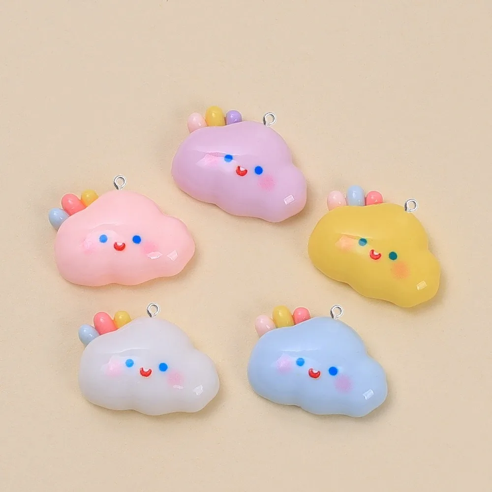 10Pcs Kawaii Rainbow Cloud Small Pendants For Jewelry Key Chain Making Hook Charms Earrings Necklace Handmade Crafts Supplies