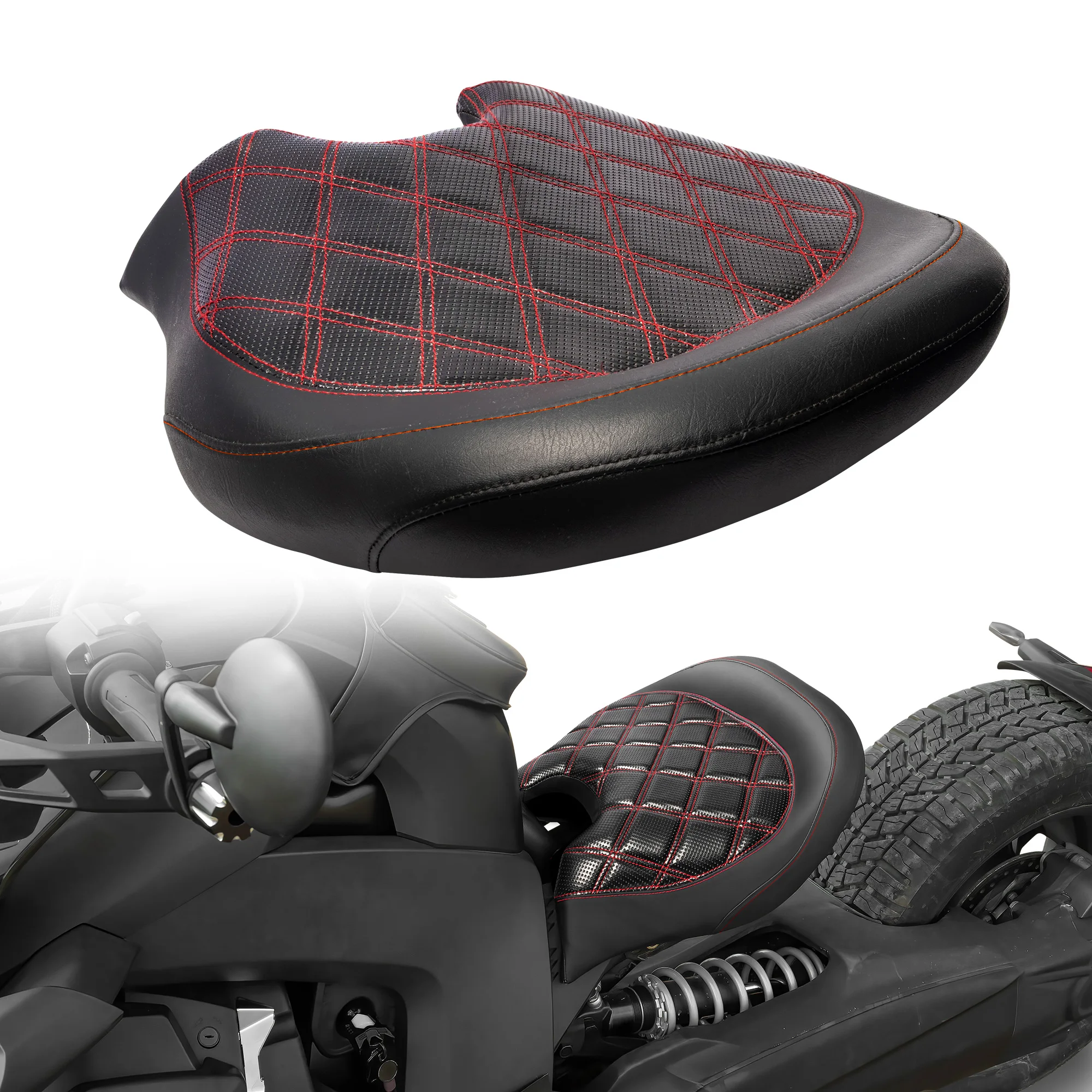 Motorcycle Driver Comfort Seat Cool Red Rhomboid Rider Driver Seat for Can Am Ryker 600 900 Sport Rally Edition 2019-2024