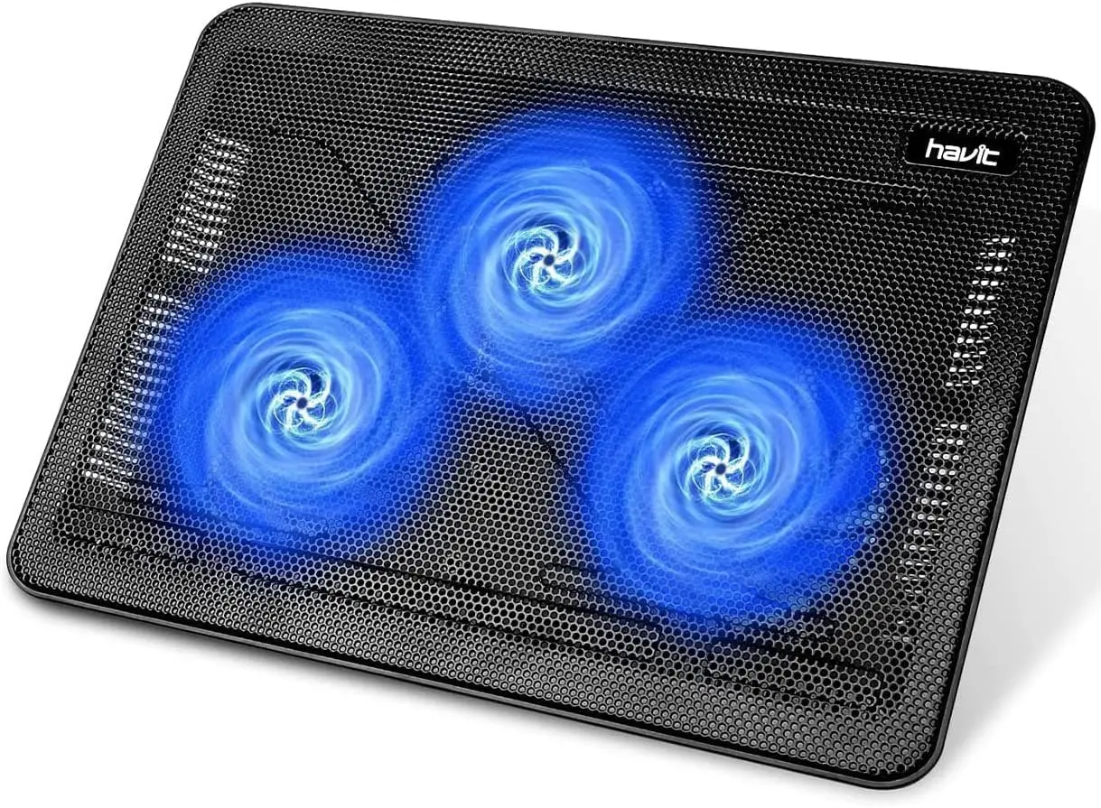 

15.6-17 Inch Slim Portable Laptop Cooling Pad with 3 Ultra-Quiet Fans, USB Powered, Black/Blue