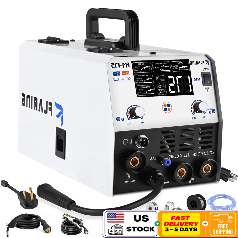 Machine à souder sans gaz 5 en 1, soudeur MIG 175A, pour touristes, tension 120V 240V, affichage numérique, anciers, bobine TIG, odorIGBT