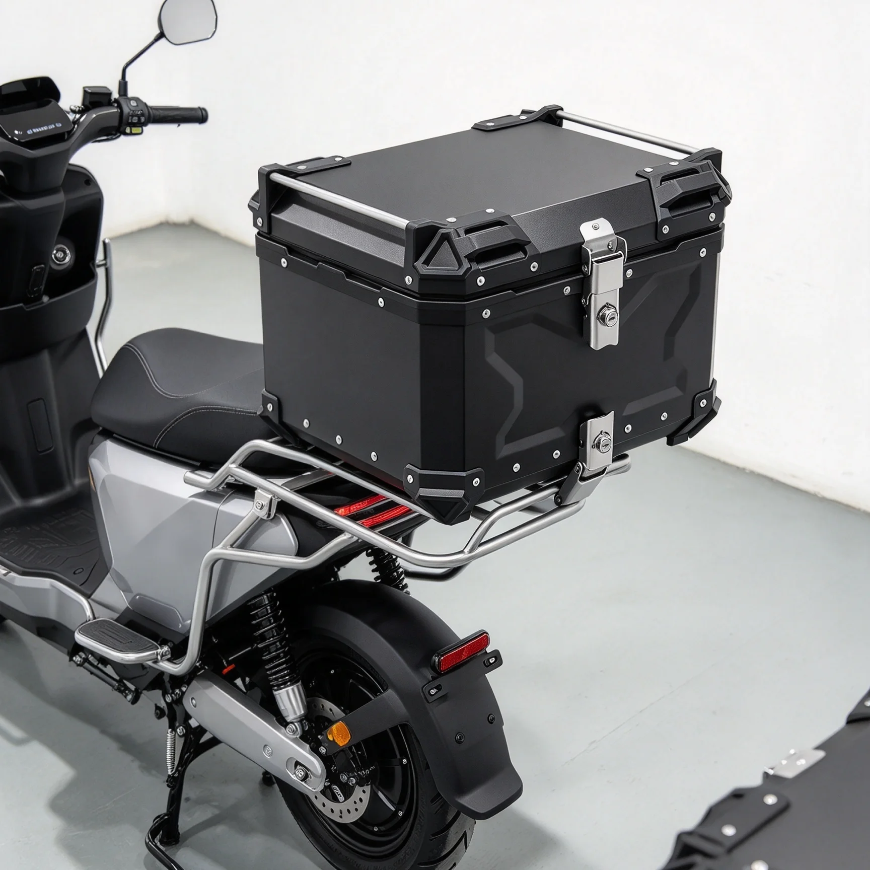 Motorcycle Top Case 55L Motorcycle Trunk Motorcycle Rear Storage Box with Reflective Sticker Keys Universal Motorcycle Tail Box