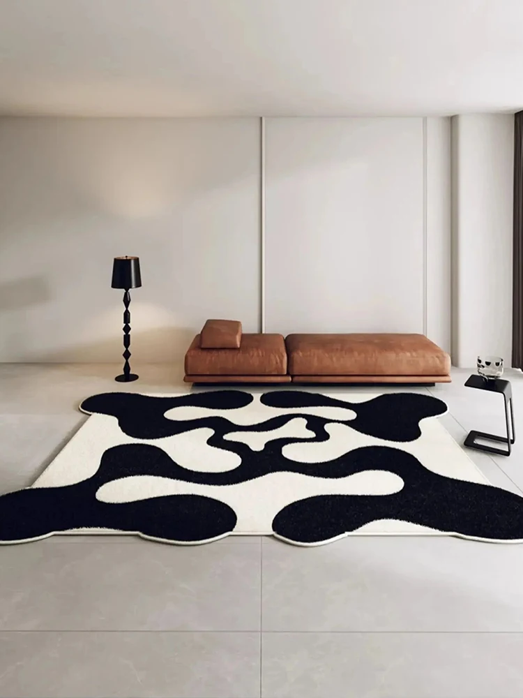 Irregular Minimalist Black White Wave Carpet Comfortable Soft Striped Bedroom Rugs Luxury Machine Washable Living Room Carpets