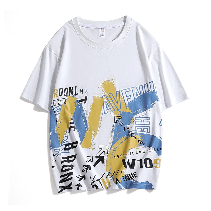 Fashion O-Neck Short Sleeve Color Printing Letter T-Shirts Men's Clothing 2024 Summer New Loose Casual Tops Korean Tee Shirt