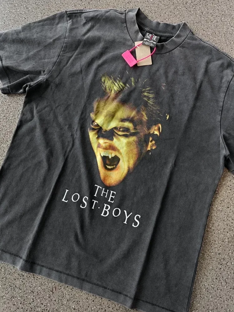 25SS غسلها سانت مايكل المفقودة الأولاد تي شيرت الرجال النساء 1:1 جودة عالية عادية مستديرة الرقبة قصيرة الأكمام