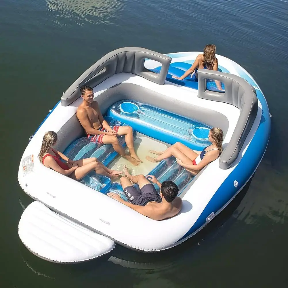 PVC thickened inflatable 6-person island floating bed pirate ship cutting multi-person water party yacht floating boat