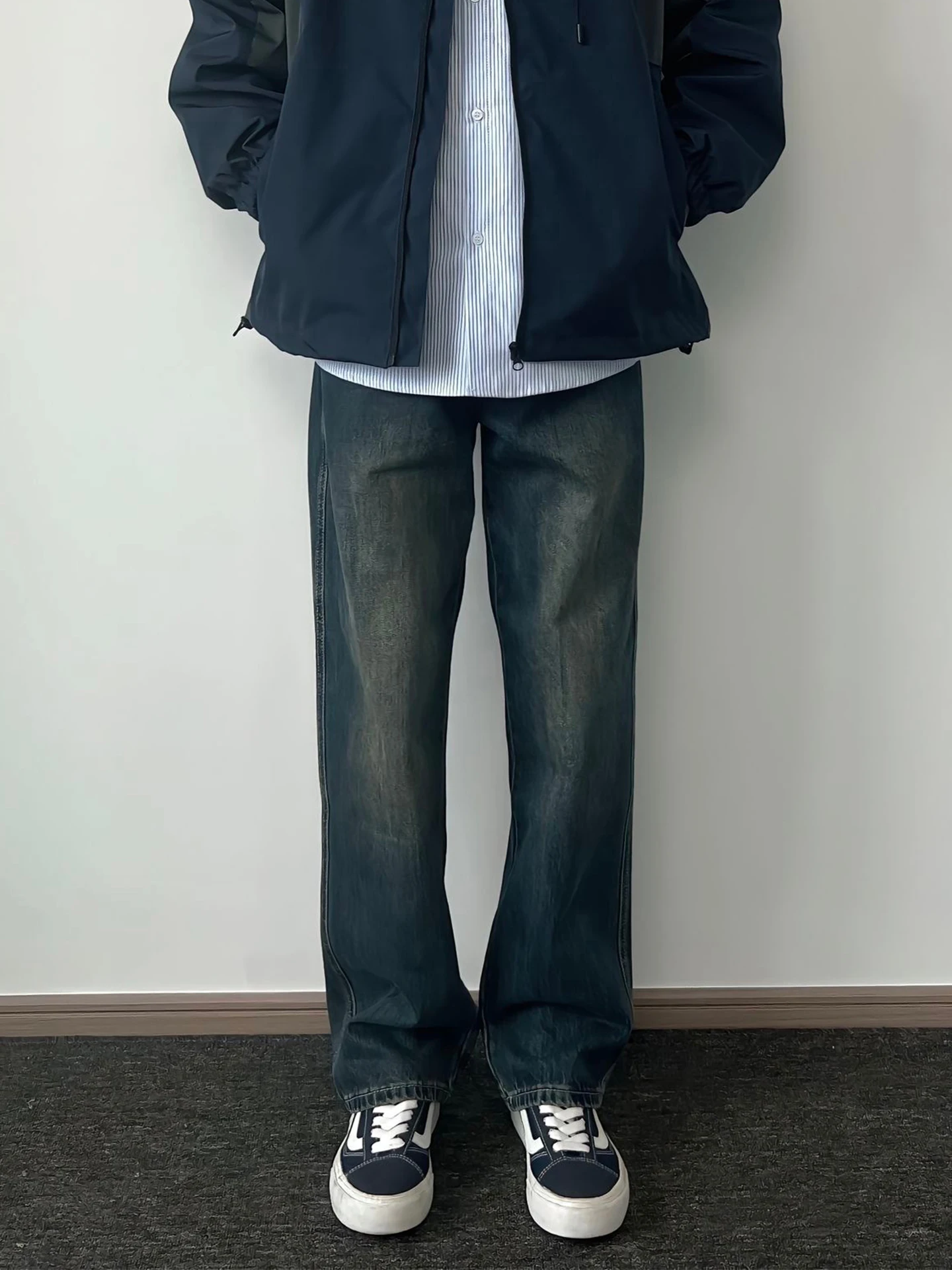 

Мужские джинсы Deep Blue American Retro из денима с эффектом потертости, зауженные, прямые, с высокой талией, слегка расклешенные, длинные брюки для весны и осени