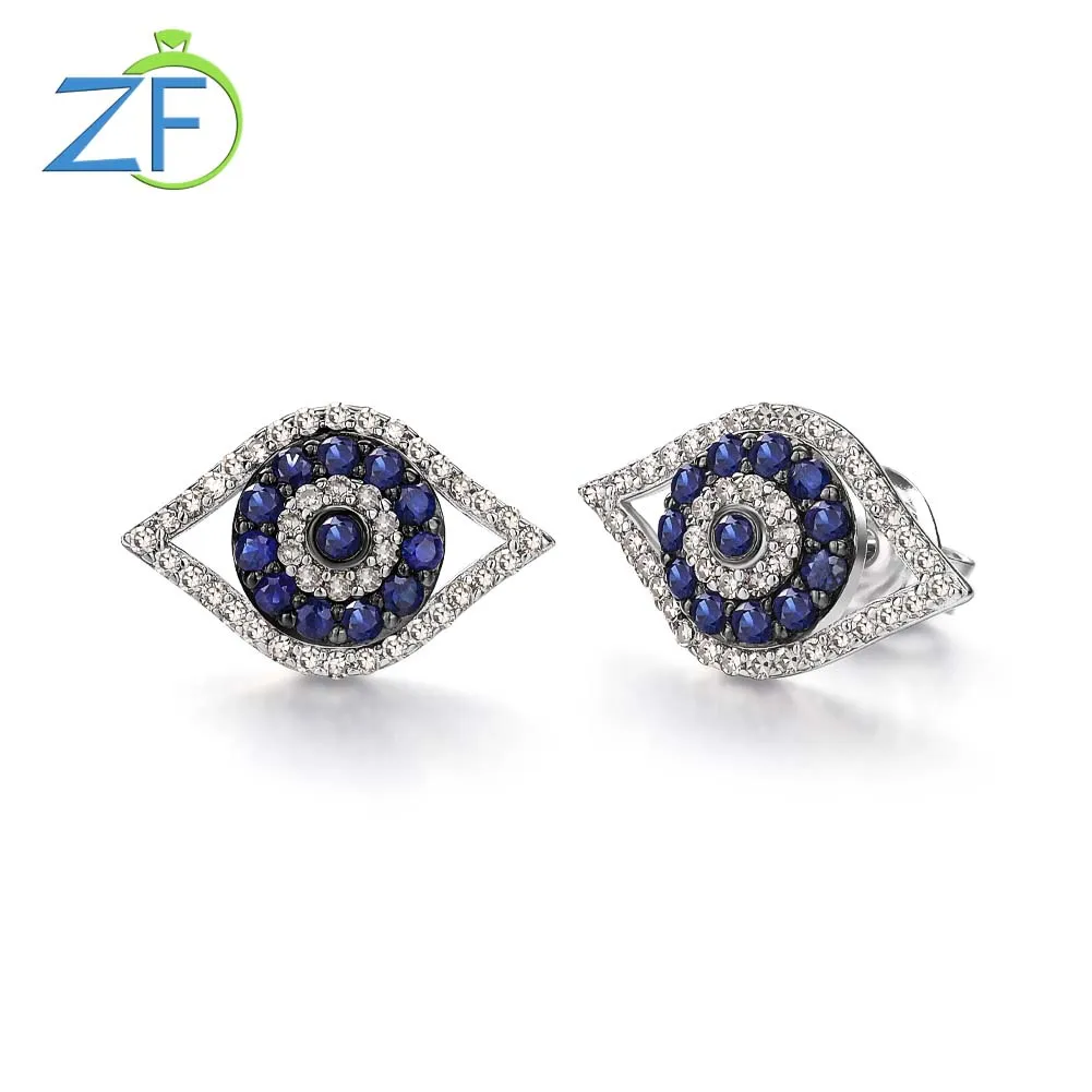 

GZ ZONGFA Pure 925 Sterling Silve Evil Eye Studs Earrings for Women Natural Sapphire Diamond 1ct Luxury engagement Fine Jewelry