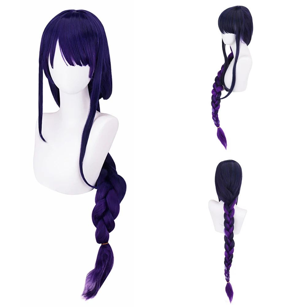 

Raiden Shogun Anime Cos Wig 110cm Long Purple Gradient Braid Heat Resistant Synthetic Hair for Halloween Comic Con Free Wig Cap