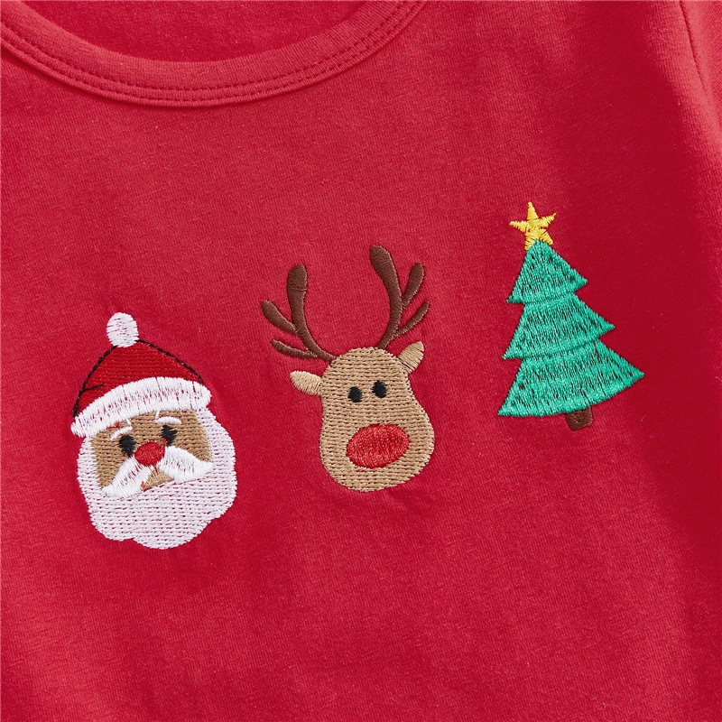 أطفال طفل الفتيات الفتيان 2 قطعة ملابس عيد الميلاد طويلة الأكمام التطريز قمم وسراويل منقوشة مجموعة طفل الأطفال الملابس الشتوية #4