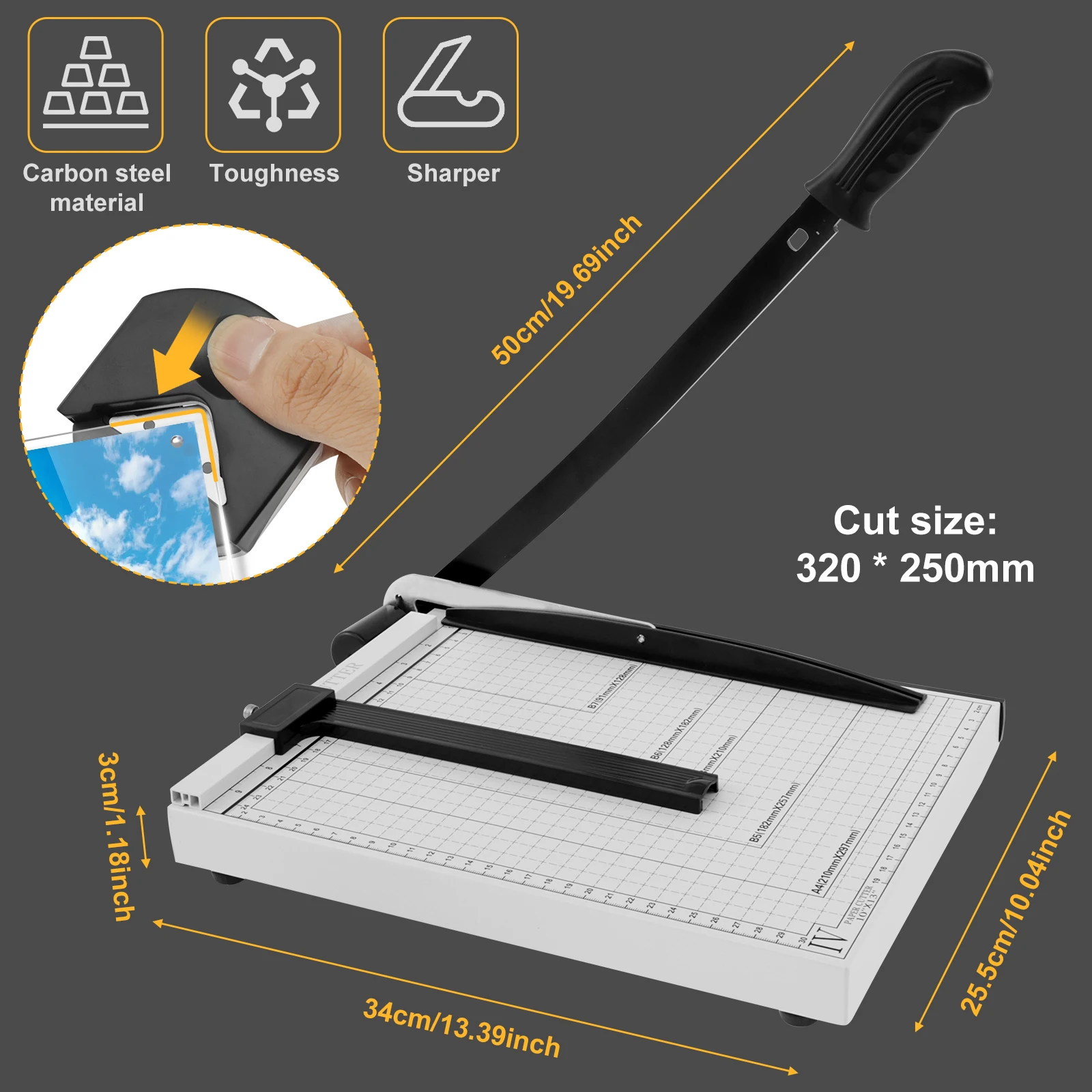 Paper Cutter Carbon Steel Guillotine Paper Cutter with 12 Sheets Capacity Stable Paper Trimmer with Blade Lock Multifunctional