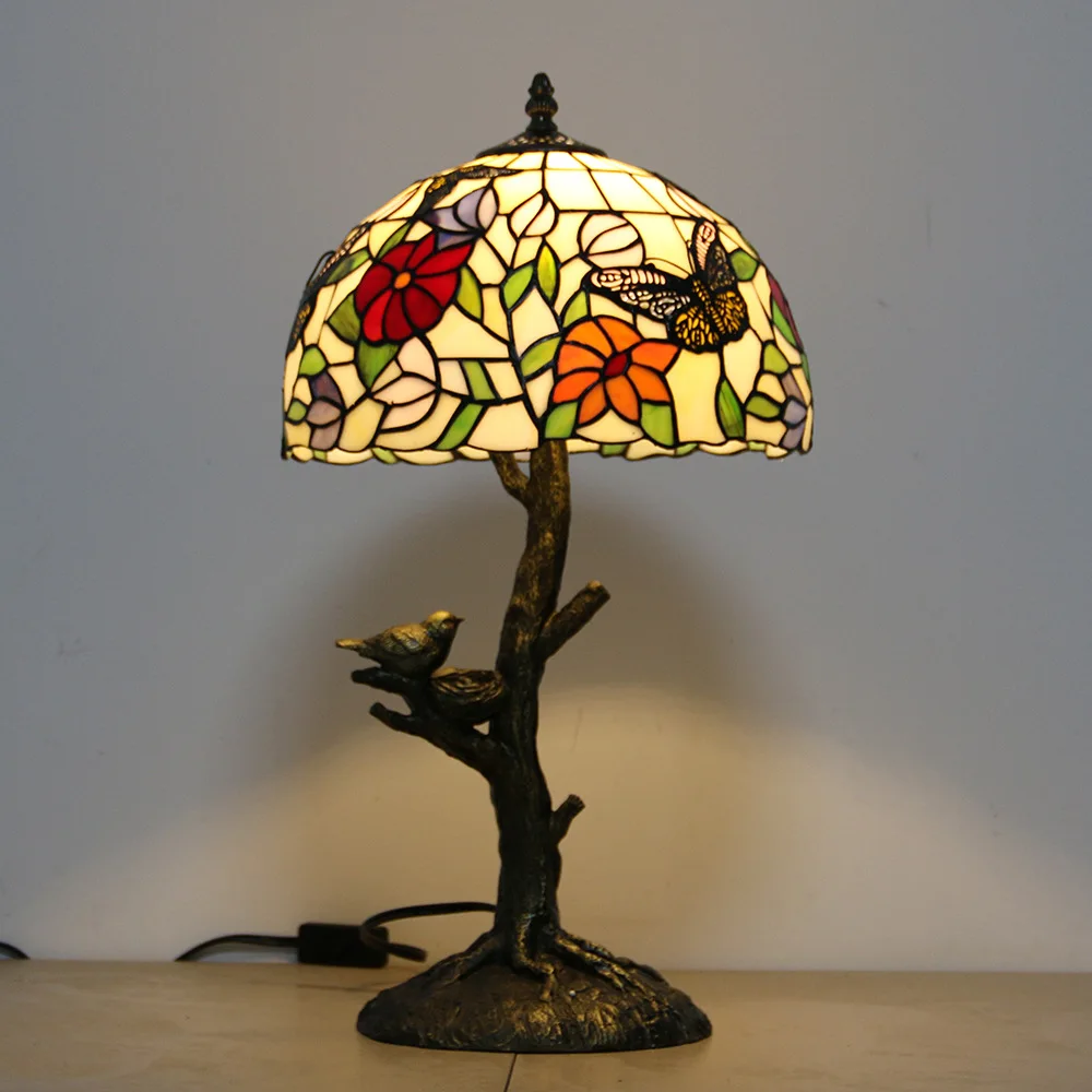 

Resin Bird Tiffany Bedroom Table Light Mediterranean Study Room Antique Reading Desk Light