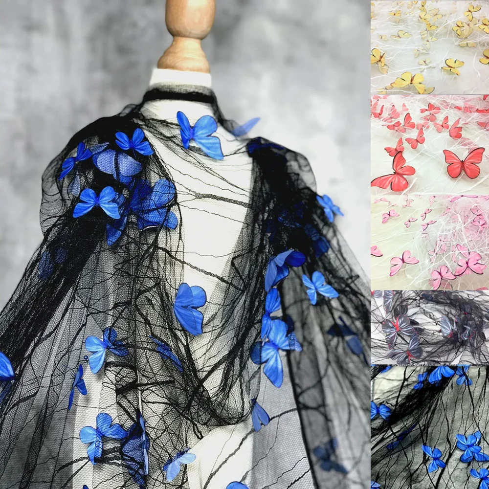 

51" Width Butterfly Mesh Fabric Exquisite Embroidery Dragonfly for Making Women Clothing Sheer Dress DIY Home Curtain Decorative