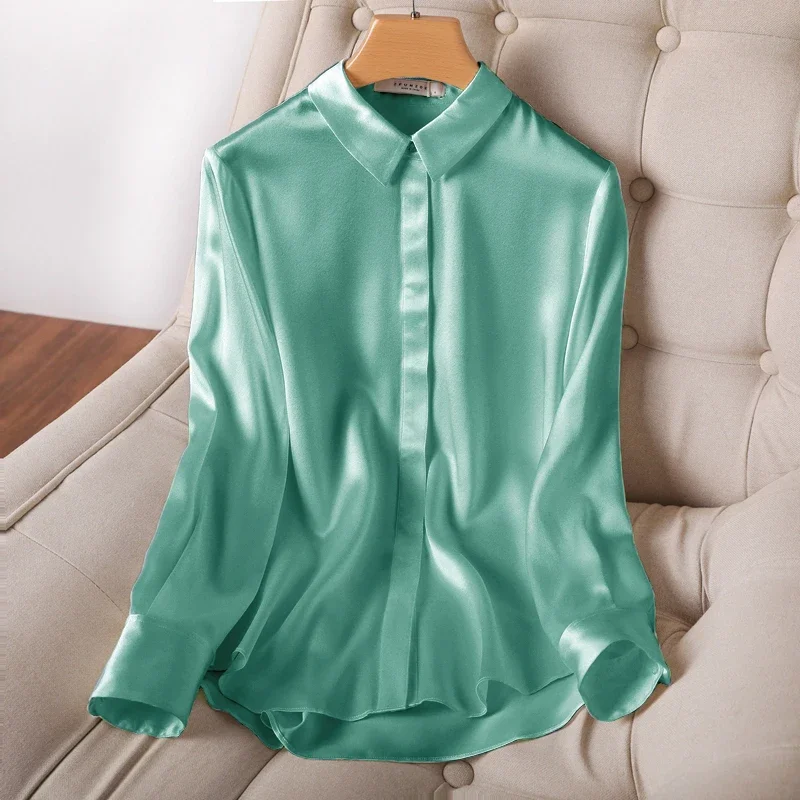 Imagem -03 - Tajiyane Topo Elegante Camisas de Seda para Mulher de Mangas Compridas High-end em Camadas Chique Camisa Branca Roupas Femininas Fcy028