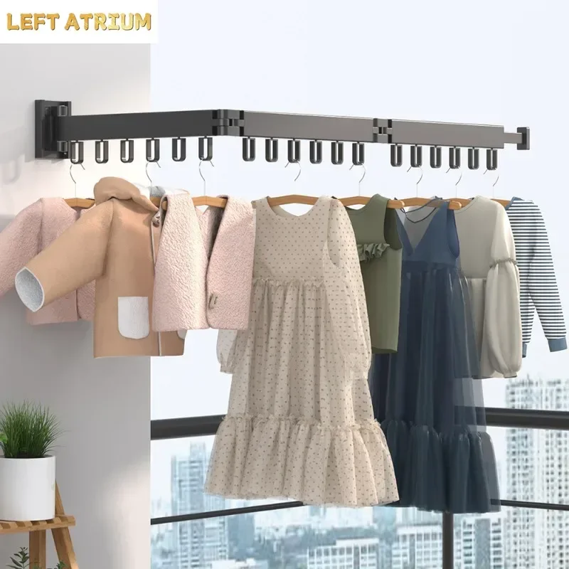 Foldable Invisible Clothes Hanger, Punch-Free, Retractable,Room Corner,Outdoor Balcony, Metal Simplicity Convenient Clothing Rod