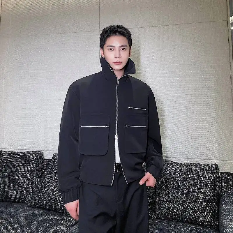 

Men's Casual Jacket with Pocket Lapel Long Sleeve Zipper Solid Coats Streetwear Autumn New Fashion Loose Crop Outerwear Coats