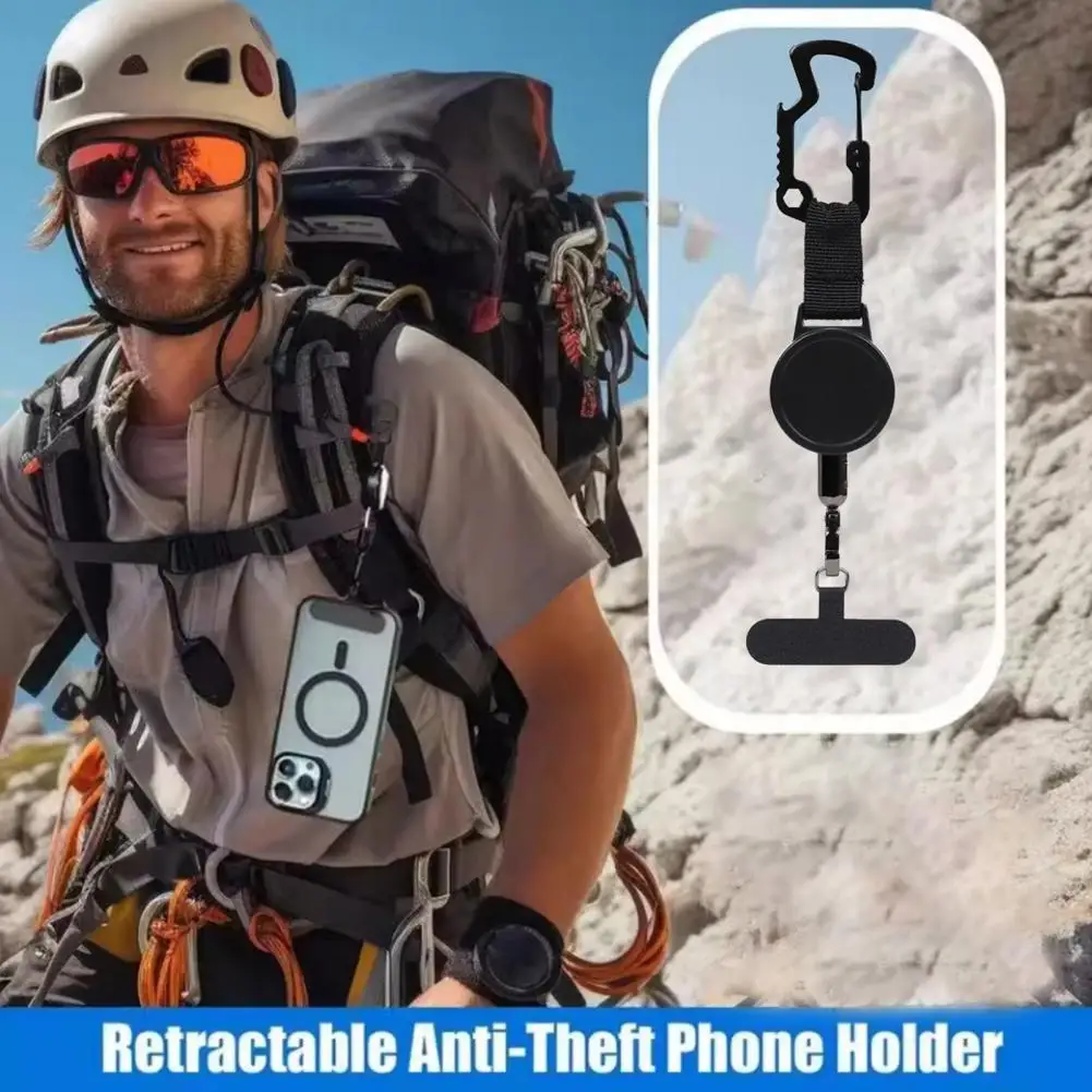 Keychain Retractable Phone Holder with Lanyard Cell Phone Tether Tag Rotation Secure Lock Anti-Theft Cable Phone Keychain