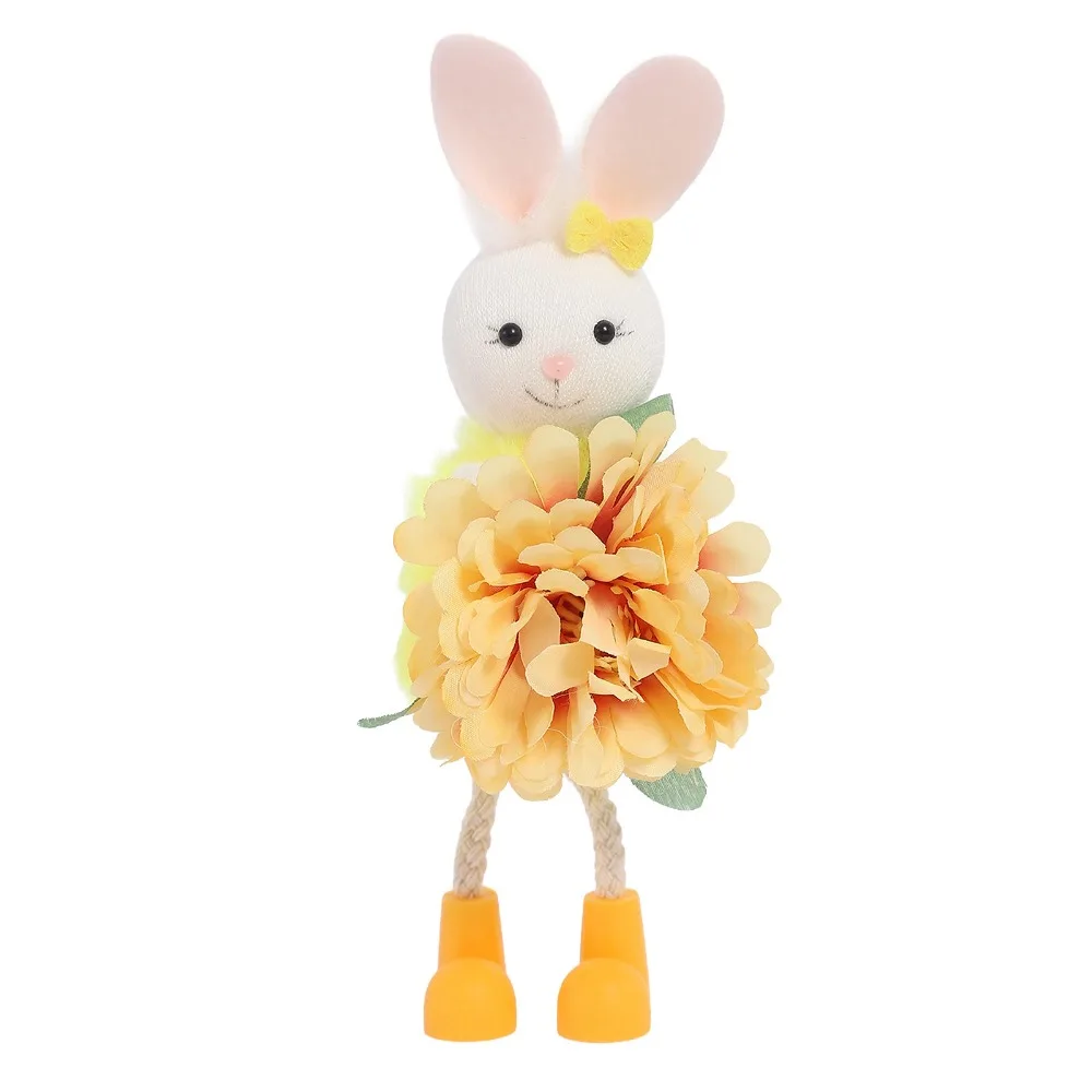 

Easter Bunny Decor Cartoon Easter Bunny Ornament Long Legs Soft Flower Rabbit Figurine Colorful Easter Bunny Festival Gift