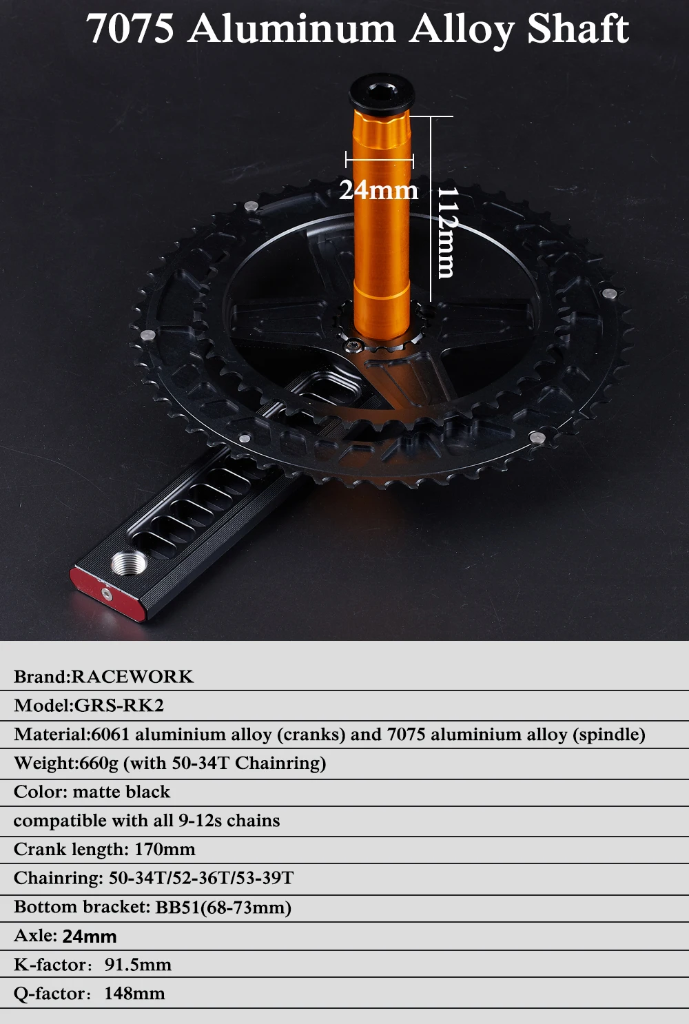 Rennrad Rennrad Kurbel garnitur 170mm Kettensatz Kurbel 50-34t/52-36t/53-39t Kettenrad Aluminium legierung Welle Fahrrad Doppel kettenblatt – Detail 2