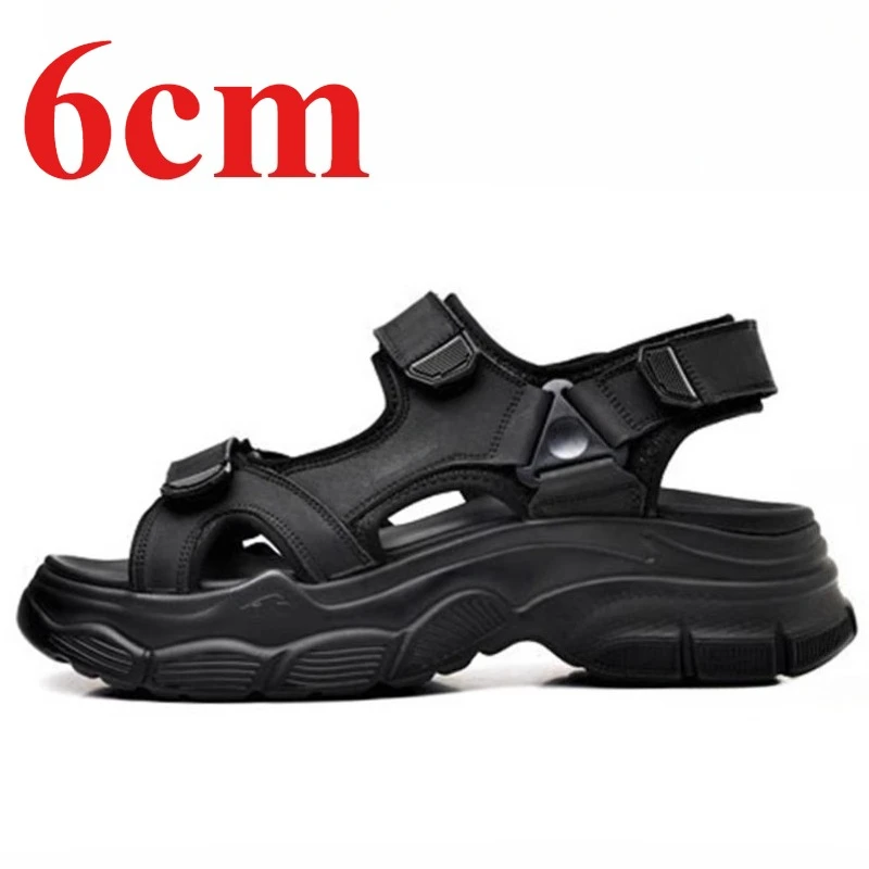 Summer Thick Soled Sandals Shoes for Men's 6cm Elevator Shoes Open-Air Breathable Beach Sandals Casual Height Increasing Shoes