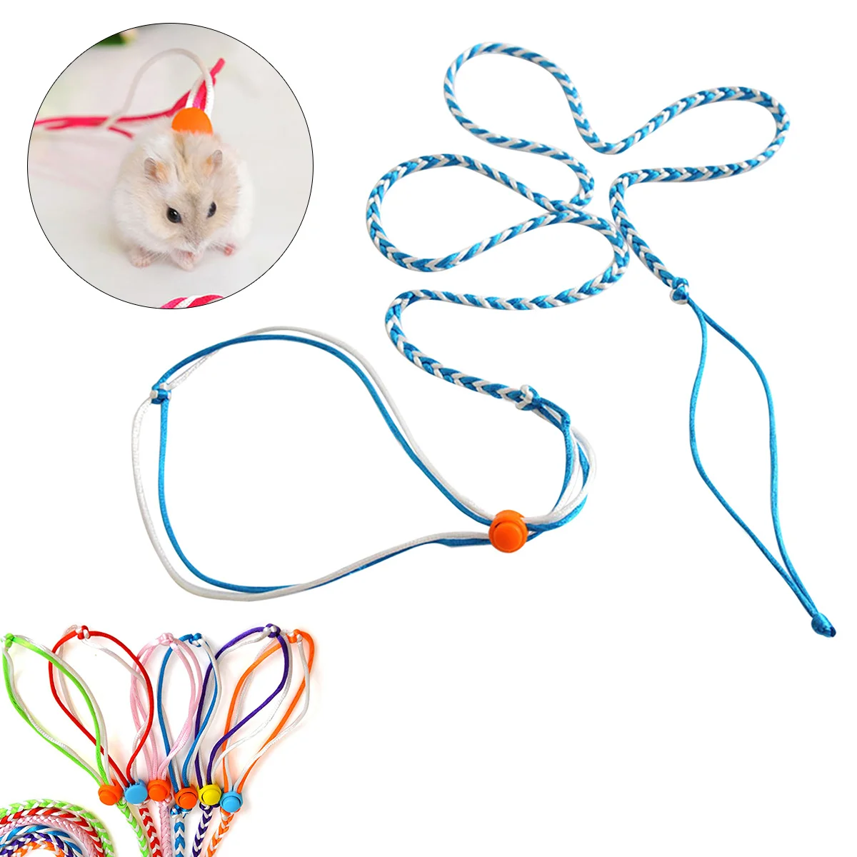 Hamster Lead Leash Adjustable Harness Collar 2m Soft Comfortable Handle Walking Lead for Small Rabbit Squirrel Pig Pets