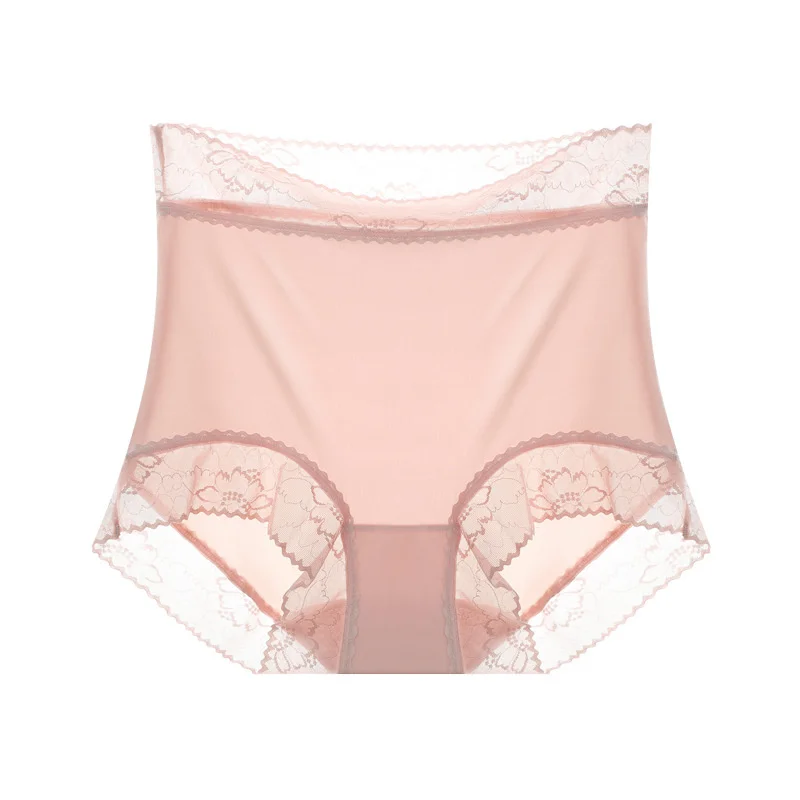 High Waist women's Ice Silk Panties Seamless sexy Lace Underwear soft breathable cotton bottoming Crotch plus size Panties image 5