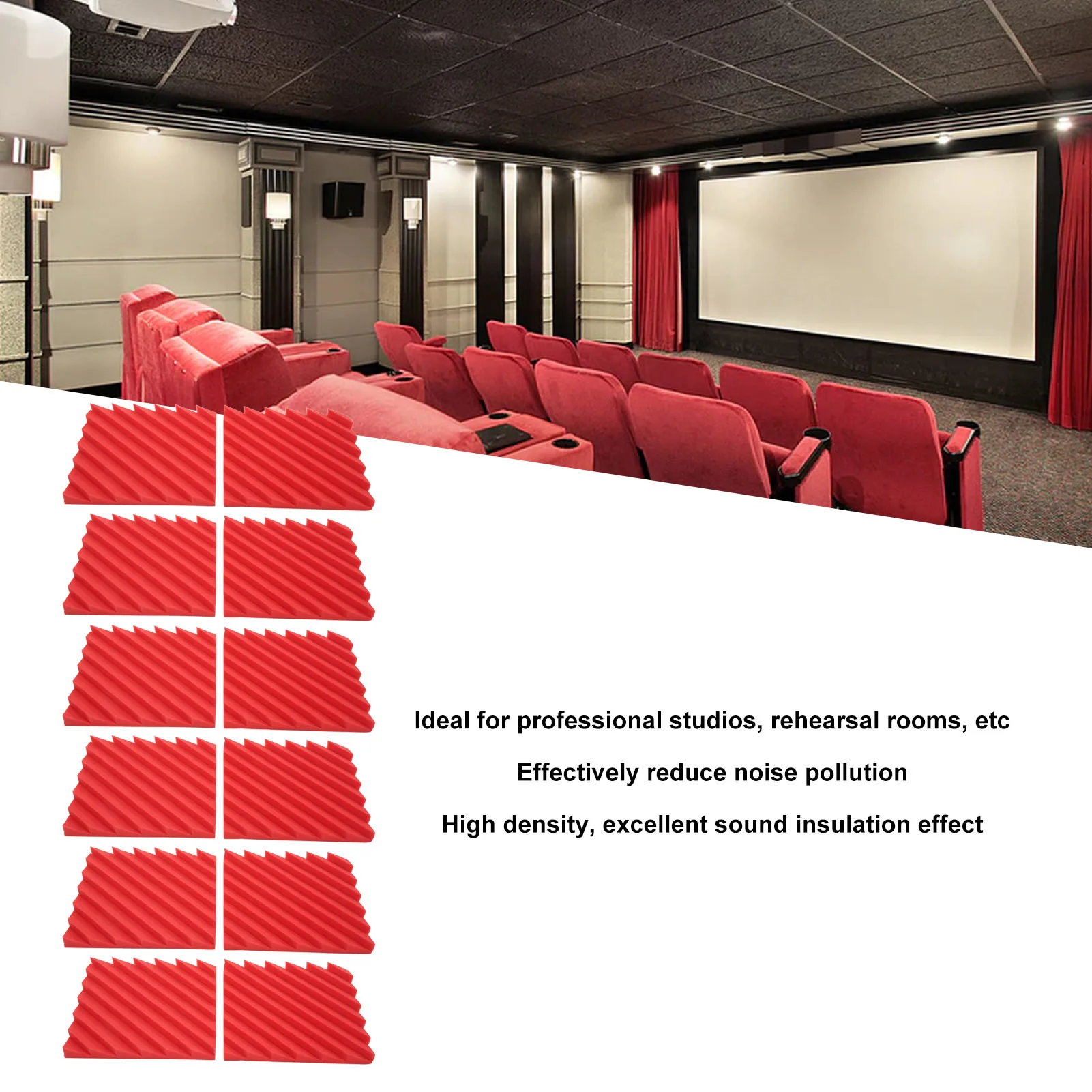 12PCS Acoustic Panel Sound Absorber High Density Lightweight Soundproofing Studio Foam for Concert Hall
