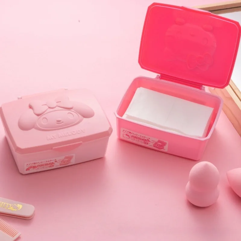 Genuine Sanrio Hello Kitty Storage Box Cartoon Flip-top Cotton Swab Stick Makeup Cotton Stationery Jewelry Storage Box