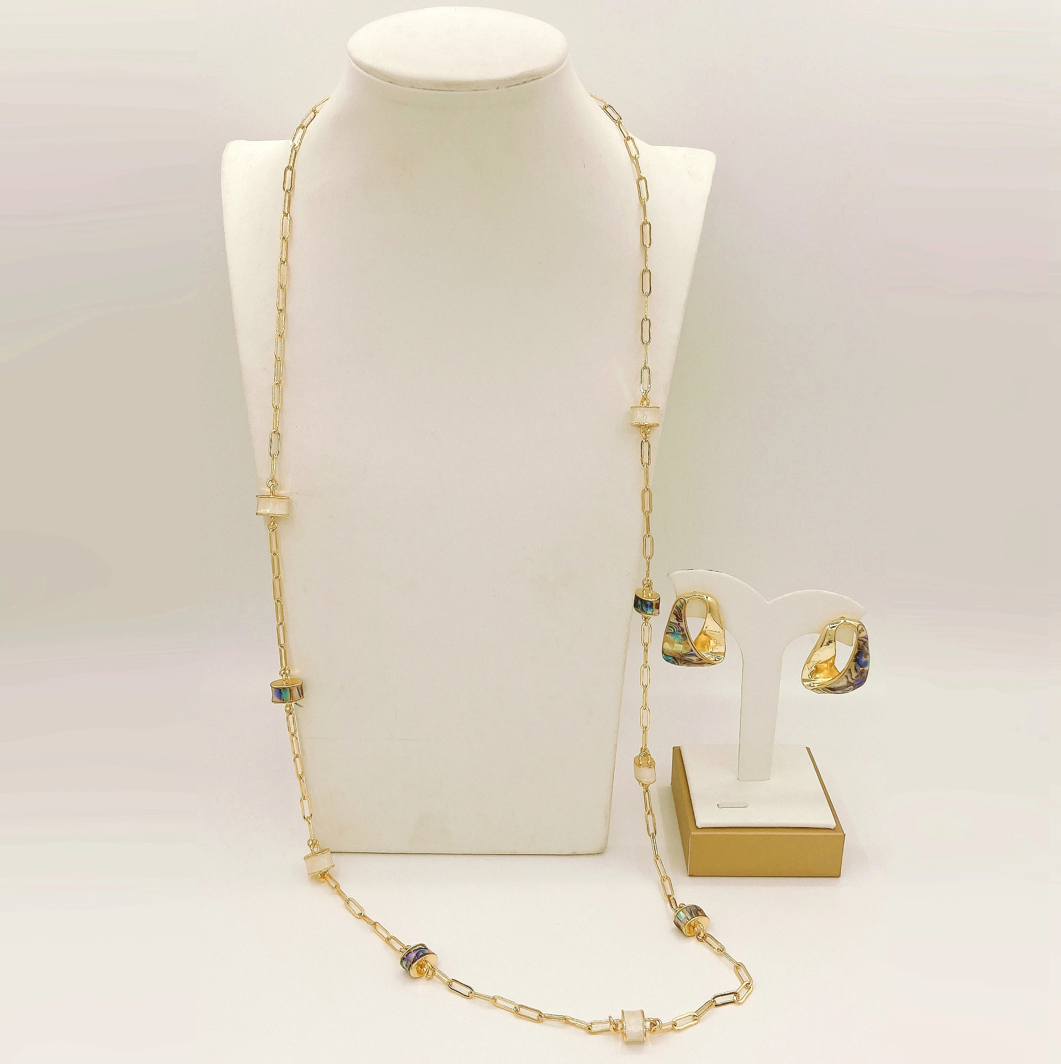 

New Bohemian Colorful Glass Long Necklace Metal Collarbone Chain Gold Color Summer Holiday Party Body Earrings Jewelry Gifts