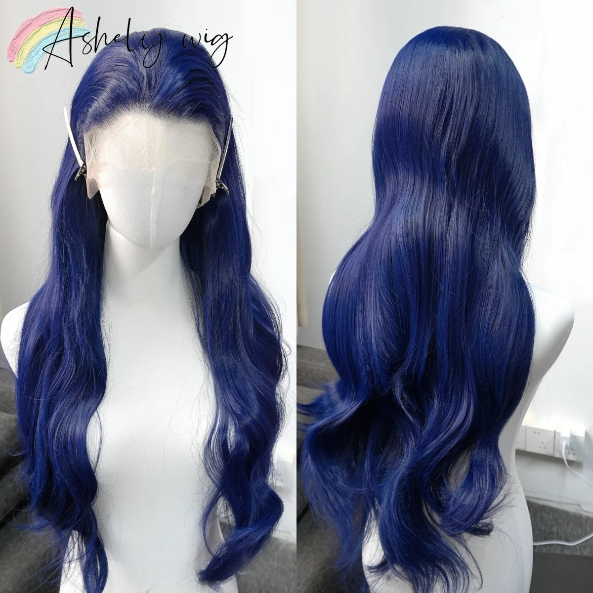 

Ashely Dark Blue Lace Wig for Women 13x4 Lace Front Wigs Natural Look Free Part Body Wavy Synthetic Lace Wig for Cosplay Party