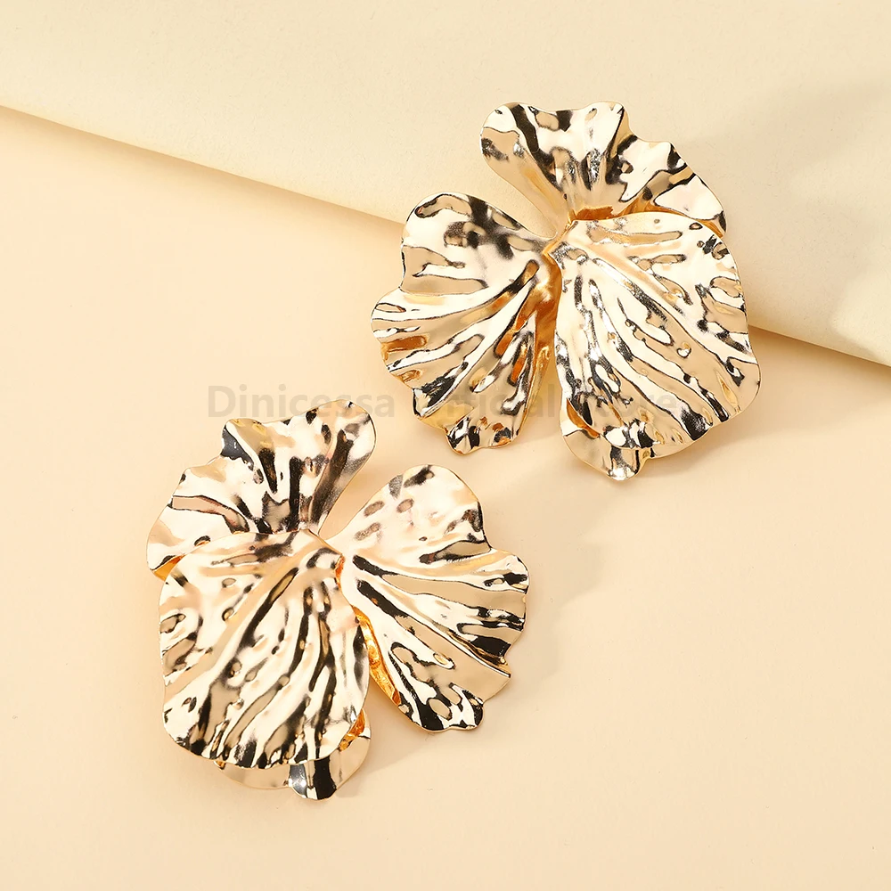 Luxury Exaggerated Enamel Metal Flower Petals Big Stud Earrings For Women Trendy Design Elegant Charming Wedding Party Jewelry