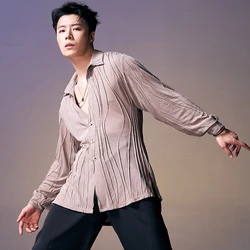 Fashion Men Long Sleeved Latin Dance Shirt Adults Waltz Ballroom Dance Top Male National Standard Latin Dance Tops SL11637