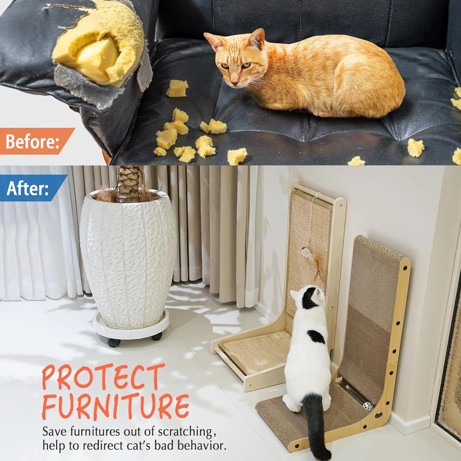 L Shape Cat Scratcher, 23.6 Inch Cat Scratchers for Indoor Cats, Protecting Furniture Cat Scratch Pad, Cardboard Cat Scratching