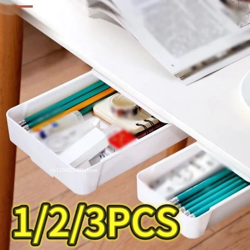 Invisible Drawer Storage Box with Lid Pull Out Under Desk Mini Drawer for Home Dormitory Office Table Cosmetics Stationery