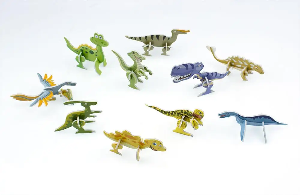 Rompecabezas de papel en 3D para niños, modelo de modelado de dinosaurio de dibujos animados, juego de Teasers, juguetes educativos para niños, 10 unids/set por Set