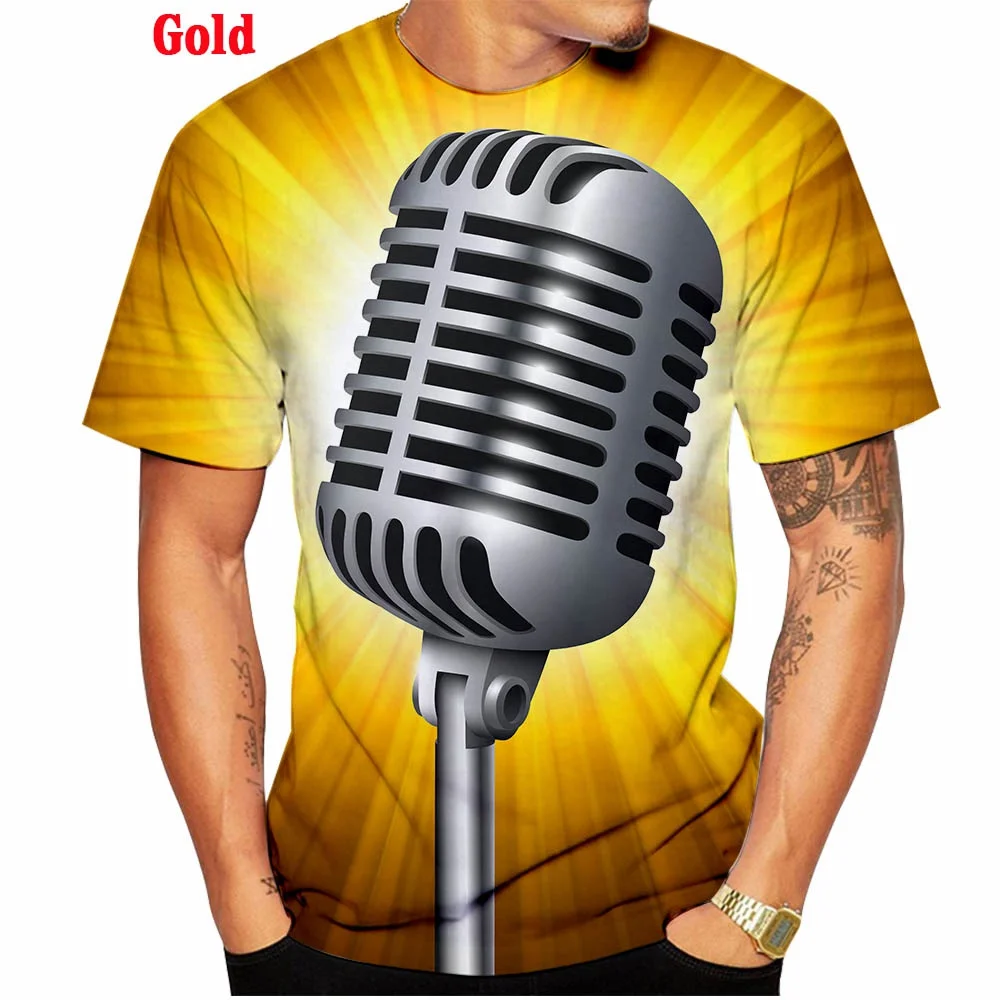 Hot Sale Harajuku Fashion 3d T-shirt Hip Hop Music Men Casual T Shirt Printed Metal Microphone Dj T-shirt