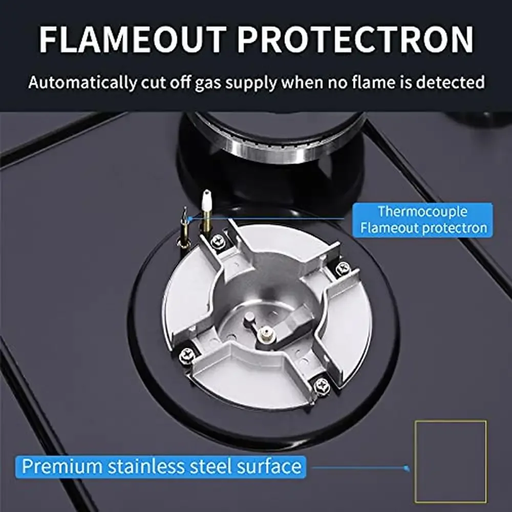 30-Zoll-Gaskochfeld aus Edelstahl mit 5 Brennern, integrierte Herdplatte, Thermoelementschutz, LPG/NG-Sicherheitsvorrichtung mit zwei Kraftstoffflammen