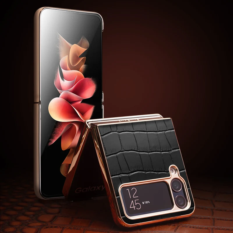 

2022 Qialino Case For Samsung Flip 4 Fall Proof Mobile Cover For Galaxy Z Flip4 Leather Protective Case Cowhide Luxury Business