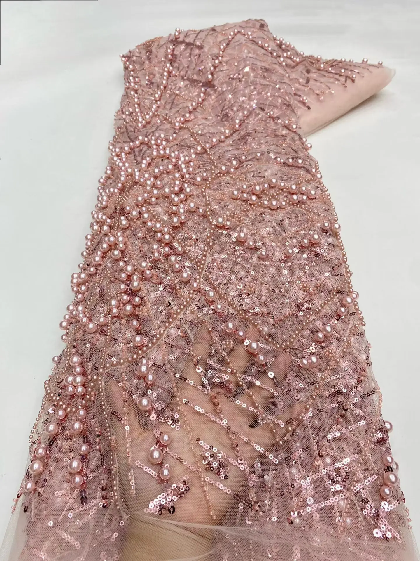 

African Sequins Beaded Lace Fabric 2025 High Quality 5 Yards Groom Nigerian Wedding Bridal Embroidery French Tulle Sewing XZ6346