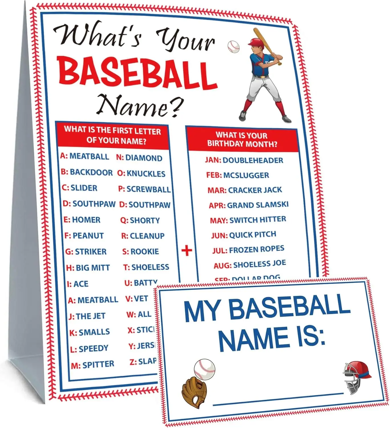 

Baseball Game Party Card with 30 Custom Name Stickers