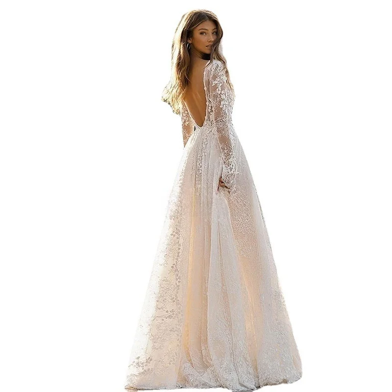Sexy Lace Long Sve Holiday Dr Wedding Dr Cross-Border Women's Faion 2024 Mid-Waist Velvet Fabric Evening Gown