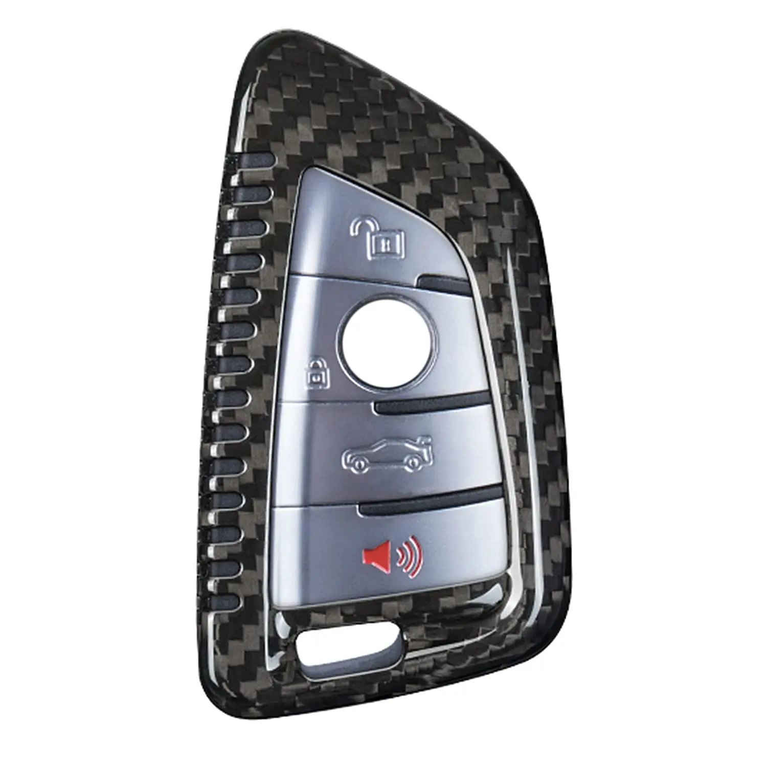

Carbon Fiber Smart Key Cover For Keyless Entry Remote Fob With Red Horn Button