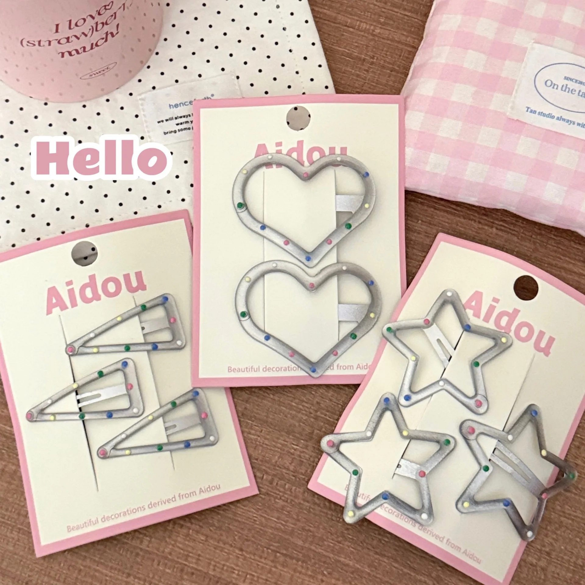 Korean Y2K Silver Star Openwork Coloured Polka Dot Hair Clip Cute Bangs Clips Hair Decor Side BB Clips For Girl Hair Accessories