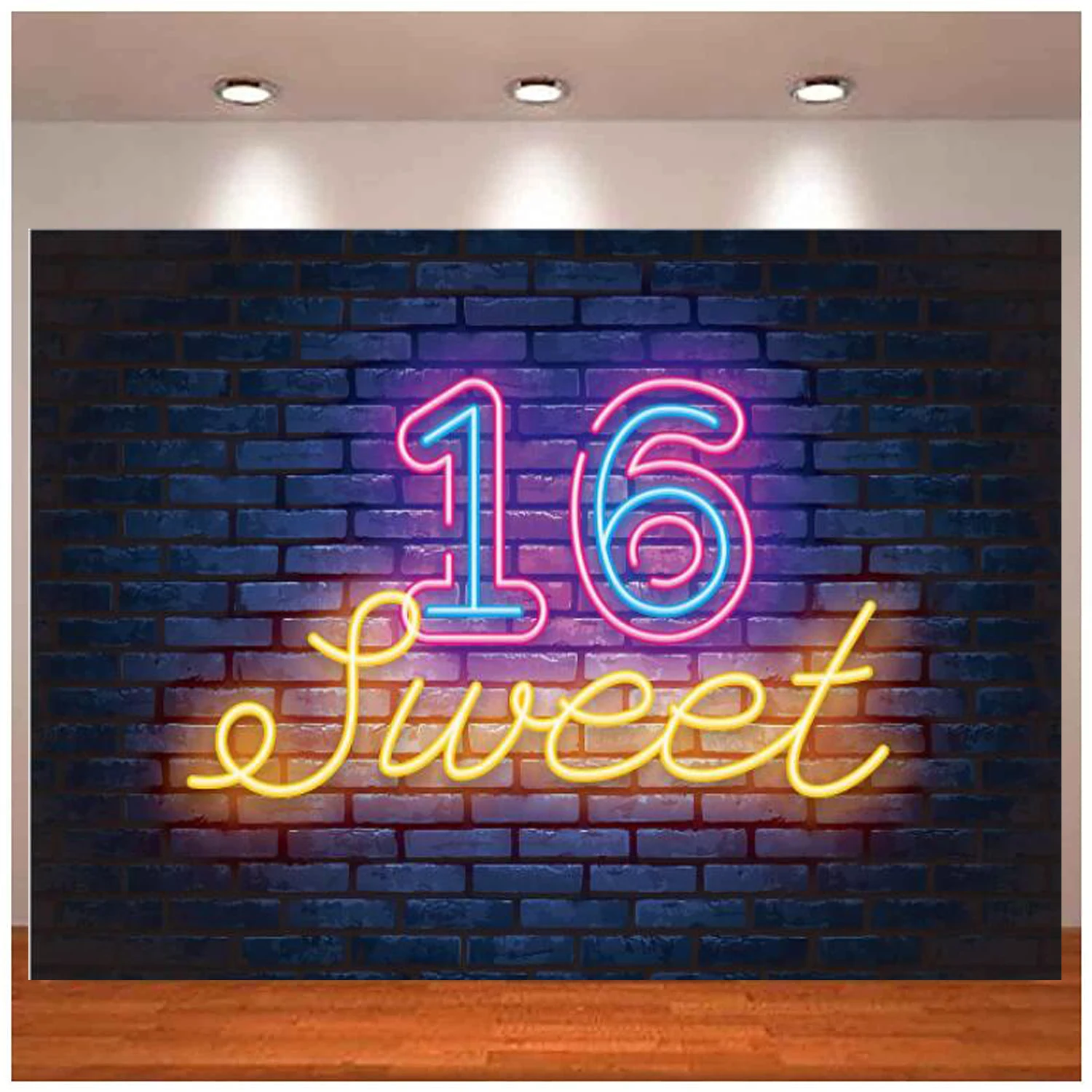 

Photography Backdrop Banner Colorful - Neon Glow Theme Happy Sweet 16th Birthday Party Background Decor For Boys Girls Supplies