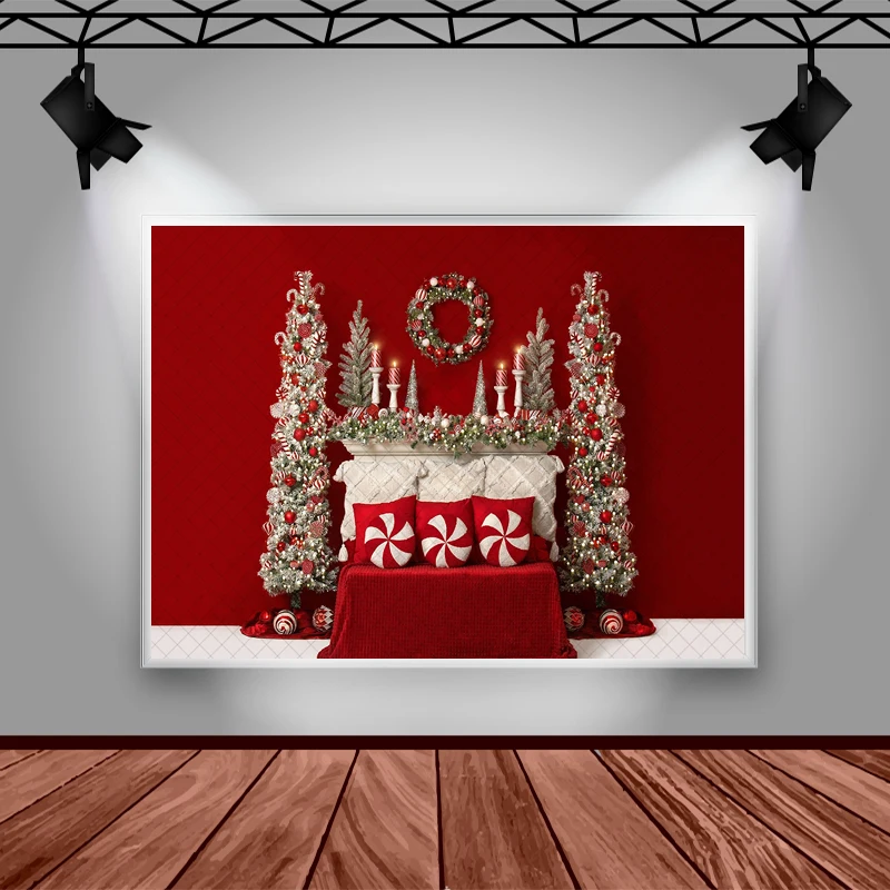 Fondos de cabecero rojo de sueños navideños para niños y adultos, accesorios para sesión fotográfica, bebé, corona de árboles de Navidad, estudio fotográfico