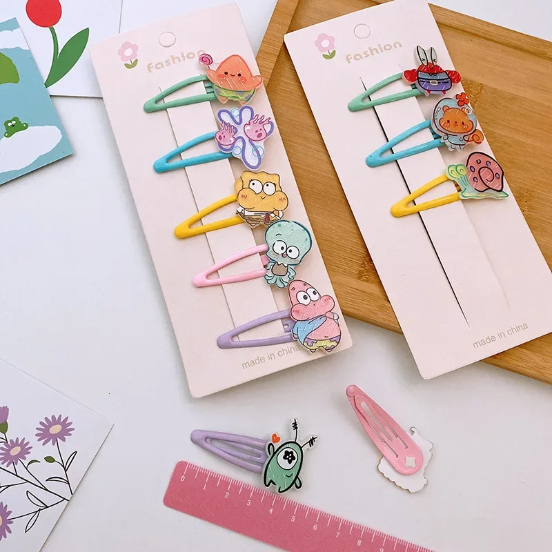 5Pcs SpongeBobs Hairgrips เด็กสาวหวาน Hairpins การ์ตูนอะนิเมะกิ๊ฟหนีบผมชุดเด็ก Headdress น่ารัก Patrick ที่มีสีสัน
