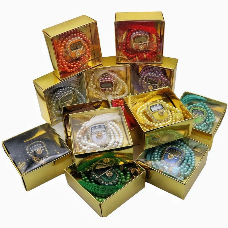New Muslim Prayer Beads Bracelet And Finger Counter Gift Box Set 99 Imitation Pearl Bracelets Resettable Finger Counter Ring