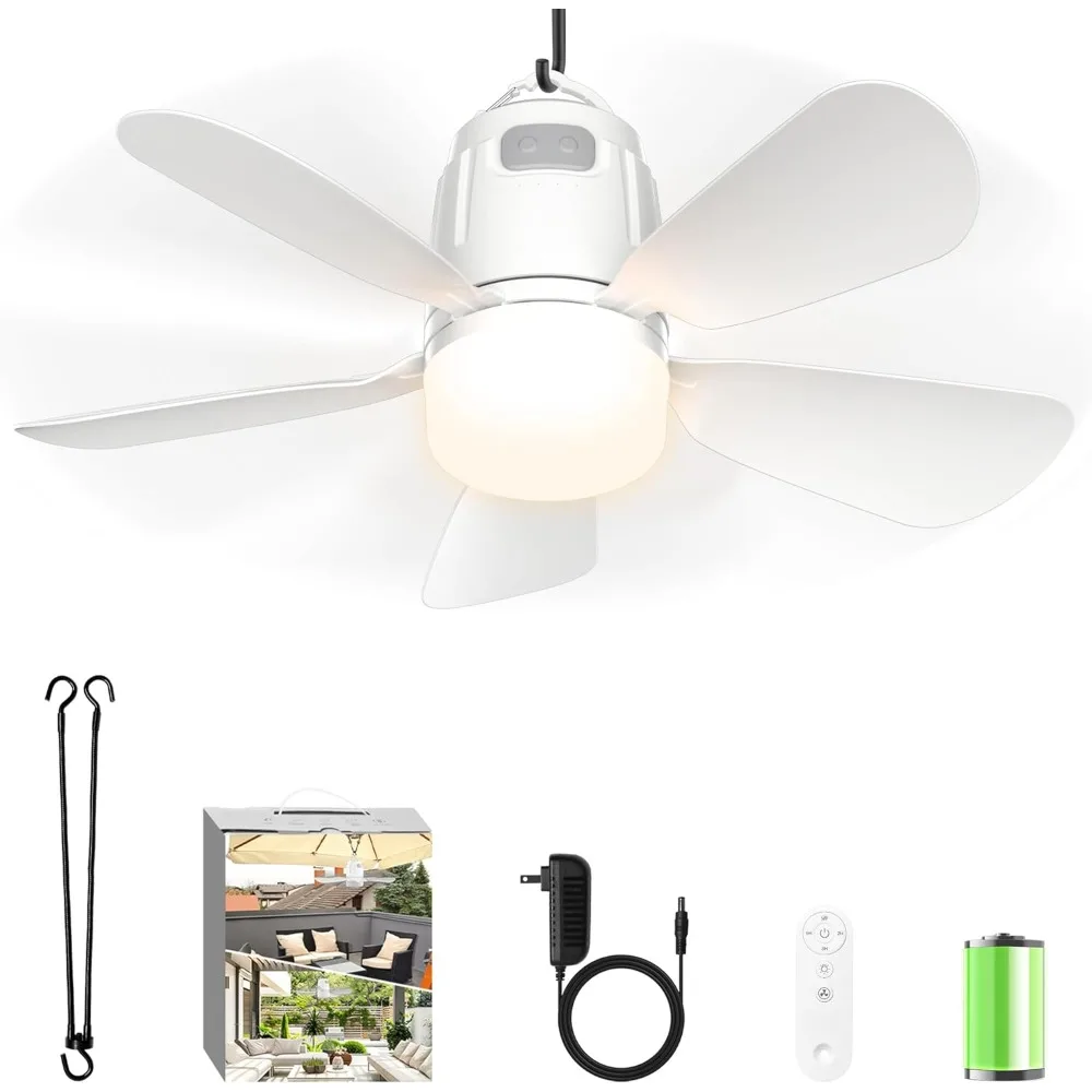 

Canopy Fan 20'', 20000mAh Portable Outdoor Ceiling Fan with Light with Remote Control and Extension Hook, Easy Operation Battery